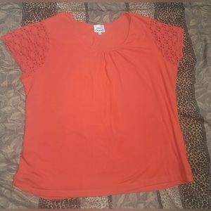 Orange T shirt with Crochet sleeves by OSO casuals size is 3x